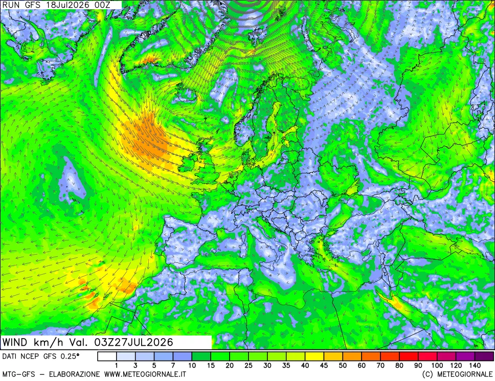 mappa 10 m Vento forza e direzione