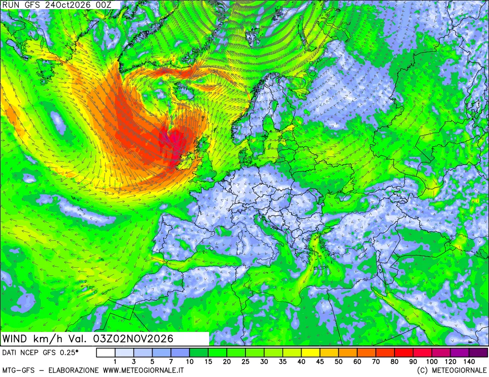 mappa 10 m Vento forza e direzione