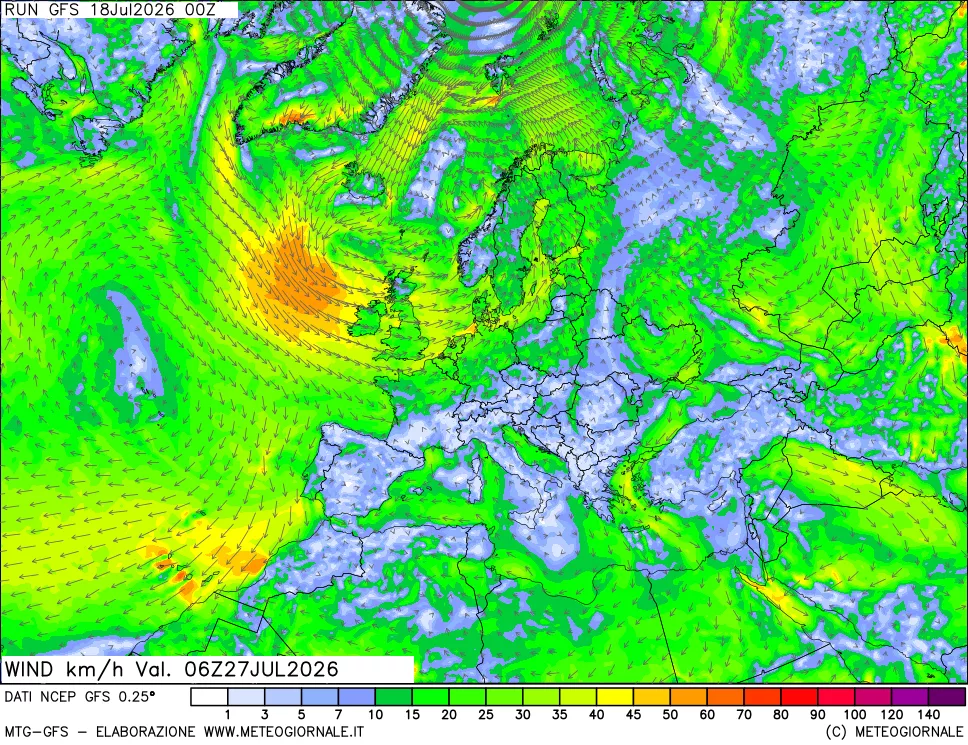 mappa 10 m Vento forza e direzione