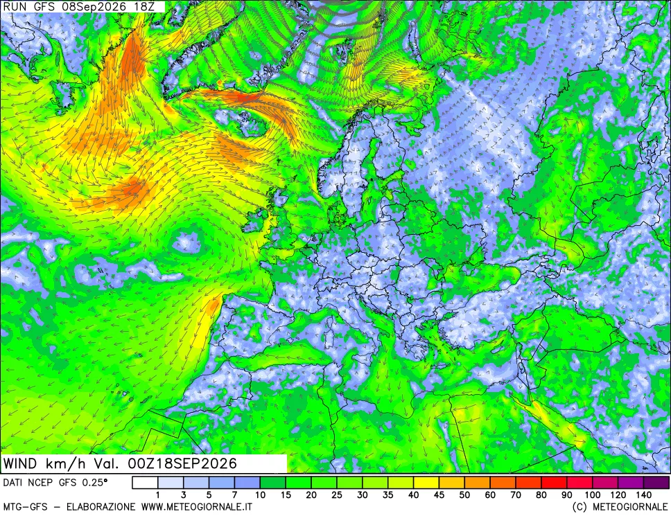 mappa 10 m Vento forza e direzione