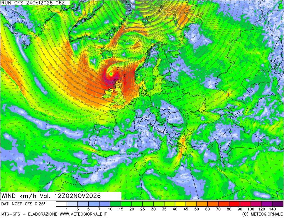 mappa 10 m Vento forza e direzione