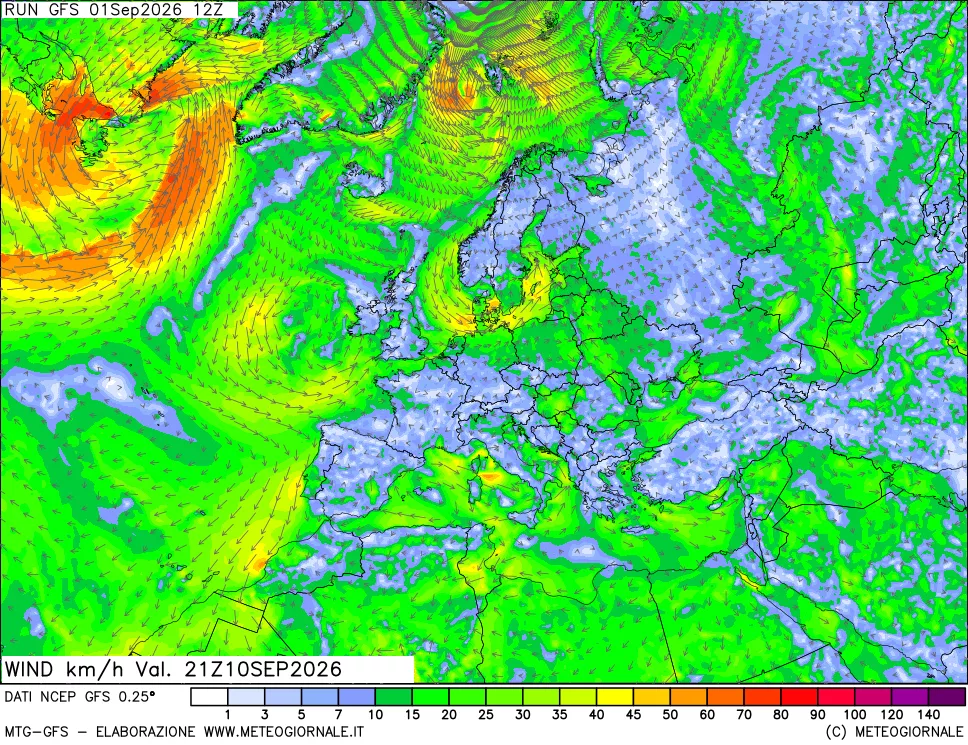 mappa 10 m Vento forza e direzione