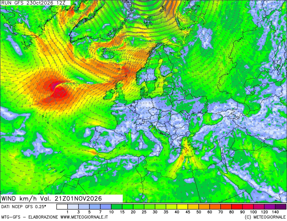mappa 10 m Vento forza e direzione