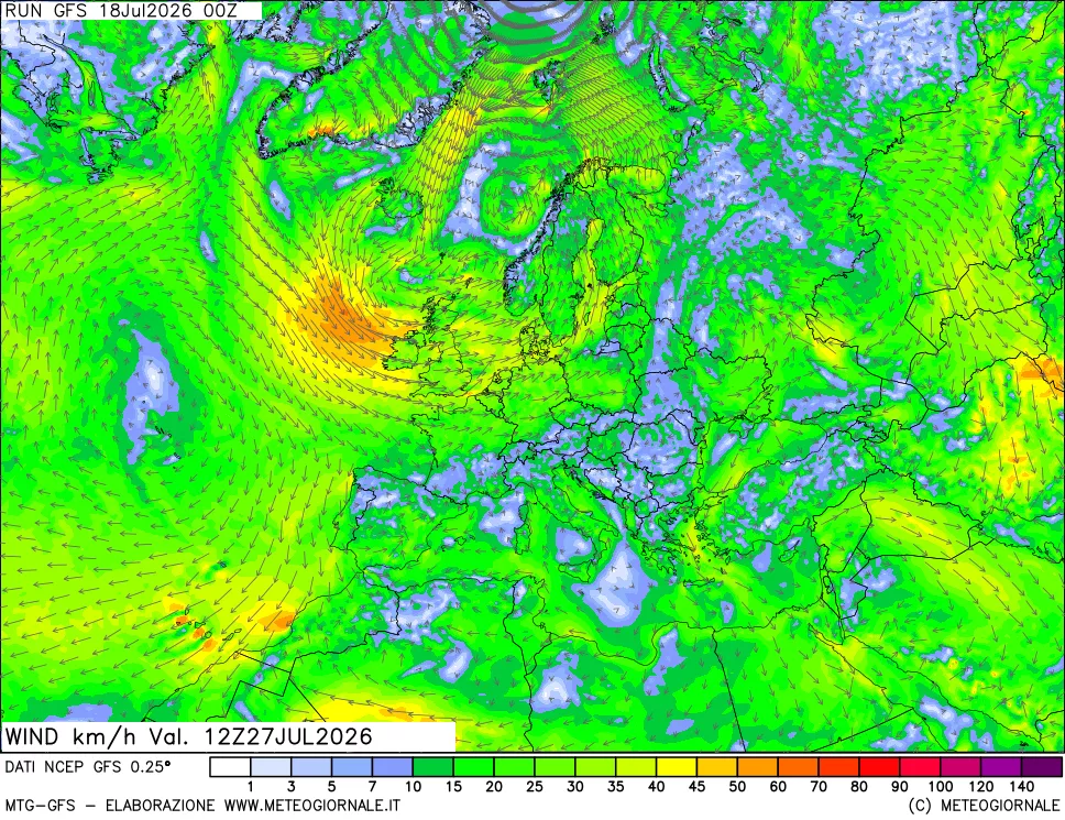 mappa 10 m Vento forza e direzione