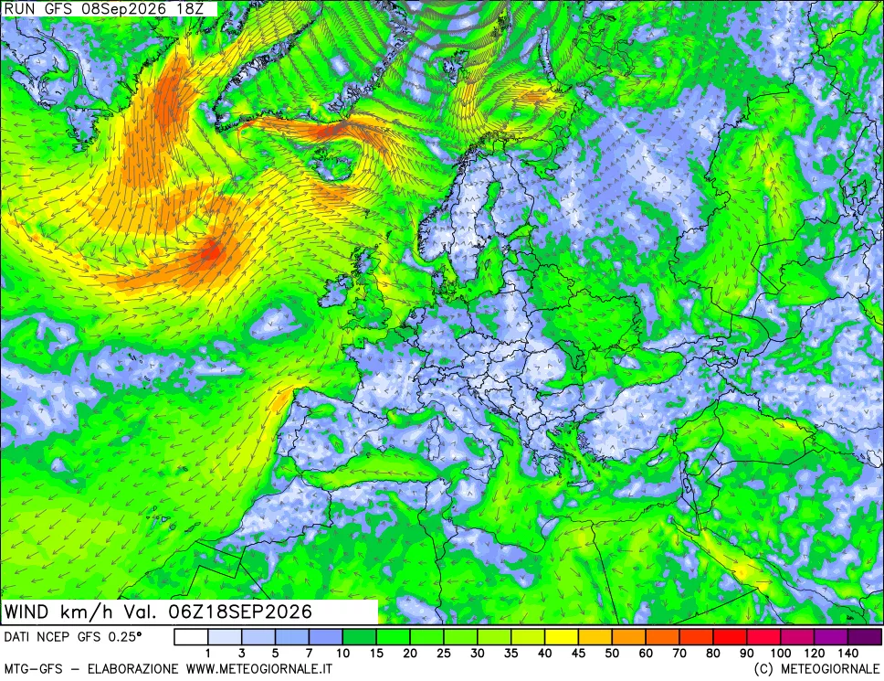 mappa 10 m Vento forza e direzione