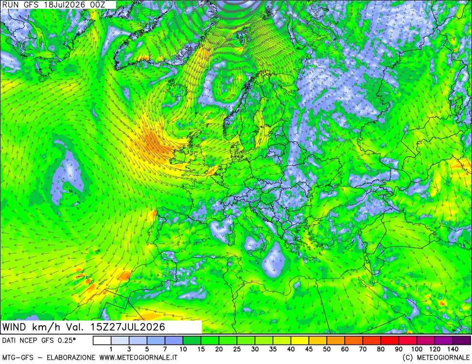 mappa 10 m Vento forza e direzione