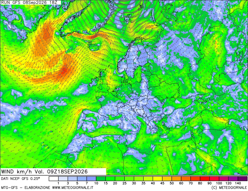 mappa 10 m Vento forza e direzione