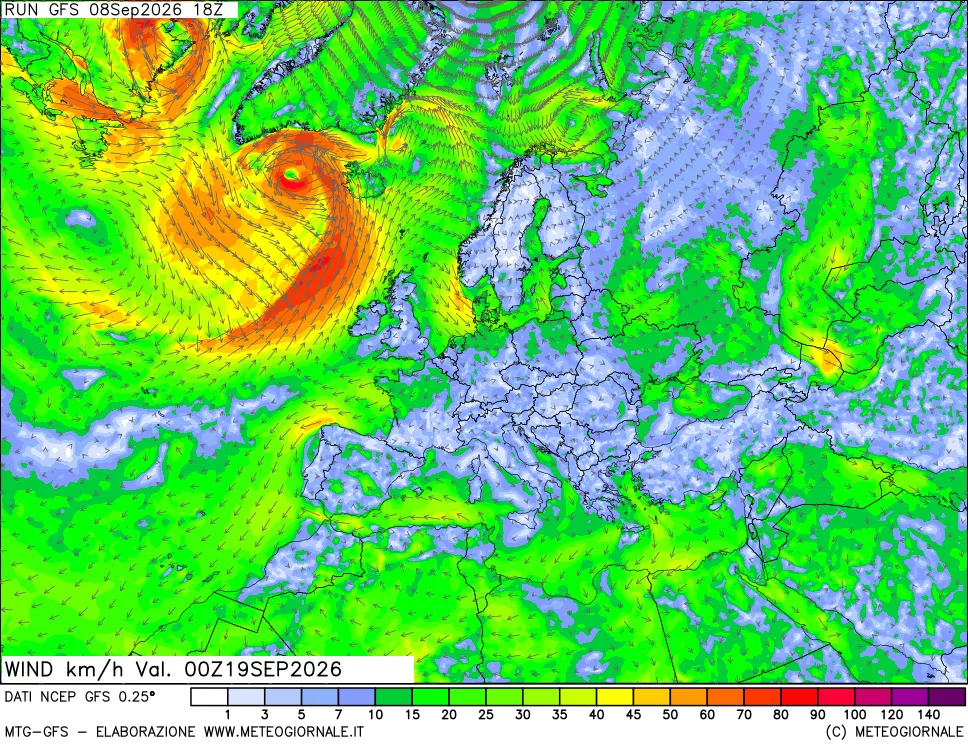mappa 10 m Vento forza e direzione
