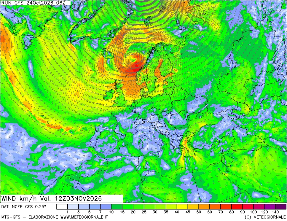 mappa 10 m Vento forza e direzione