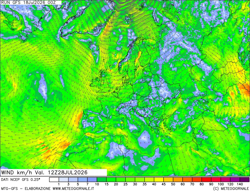 mappa 10 m Vento forza e direzione