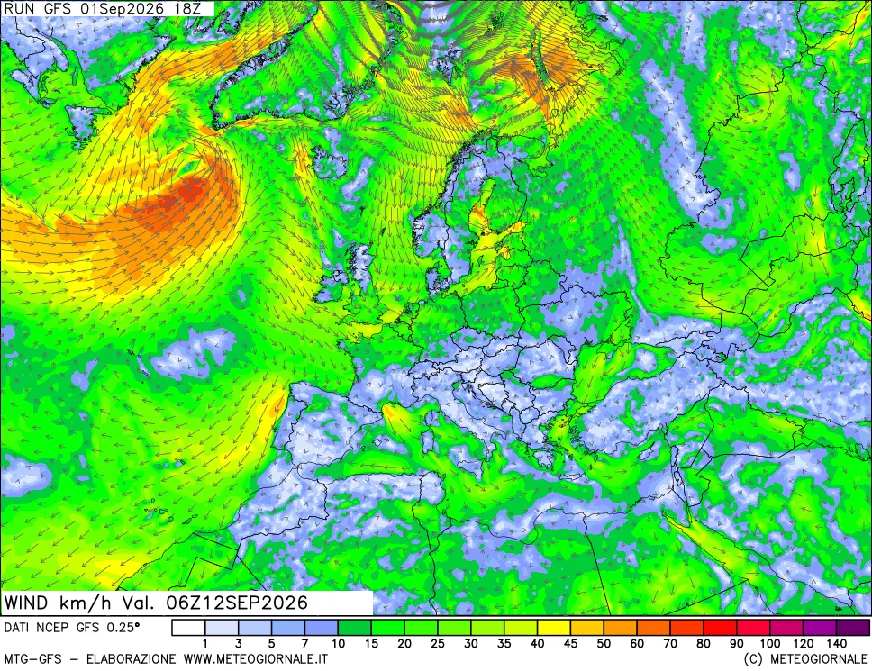 mappa 10 m Vento forza e direzione