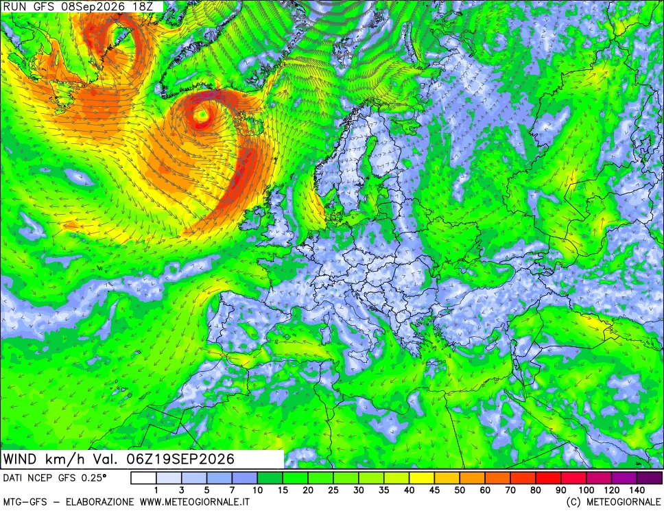 mappa 10 m Vento forza e direzione