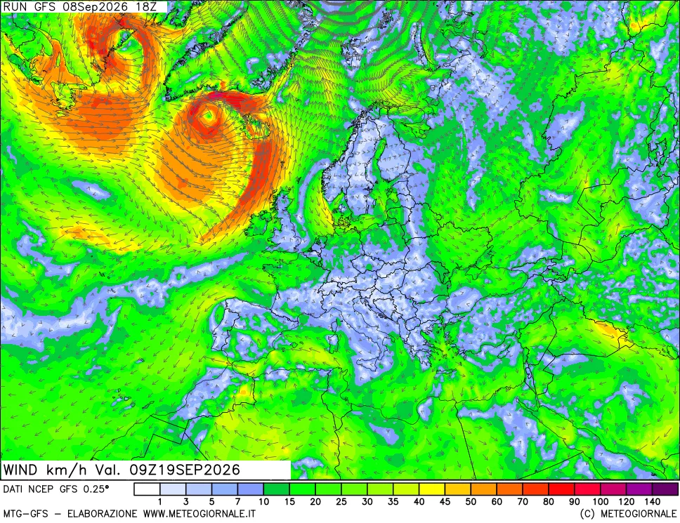 mappa 10 m Vento forza e direzione