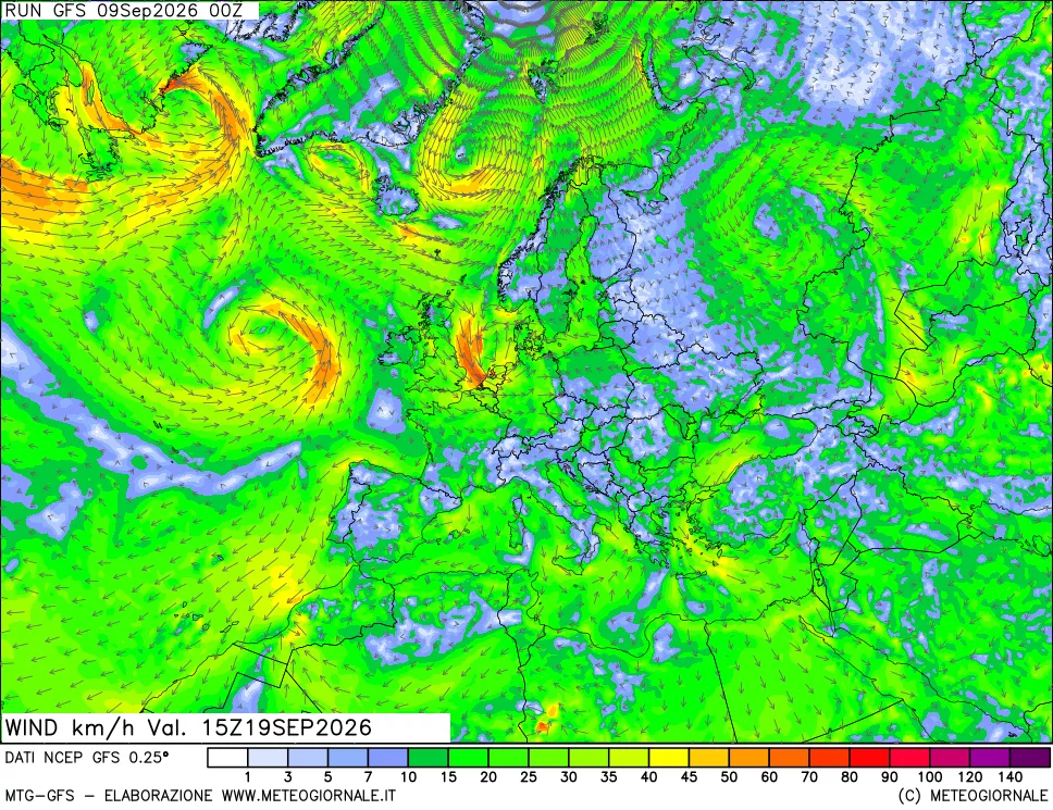 mappa 10 m Vento forza e direzione