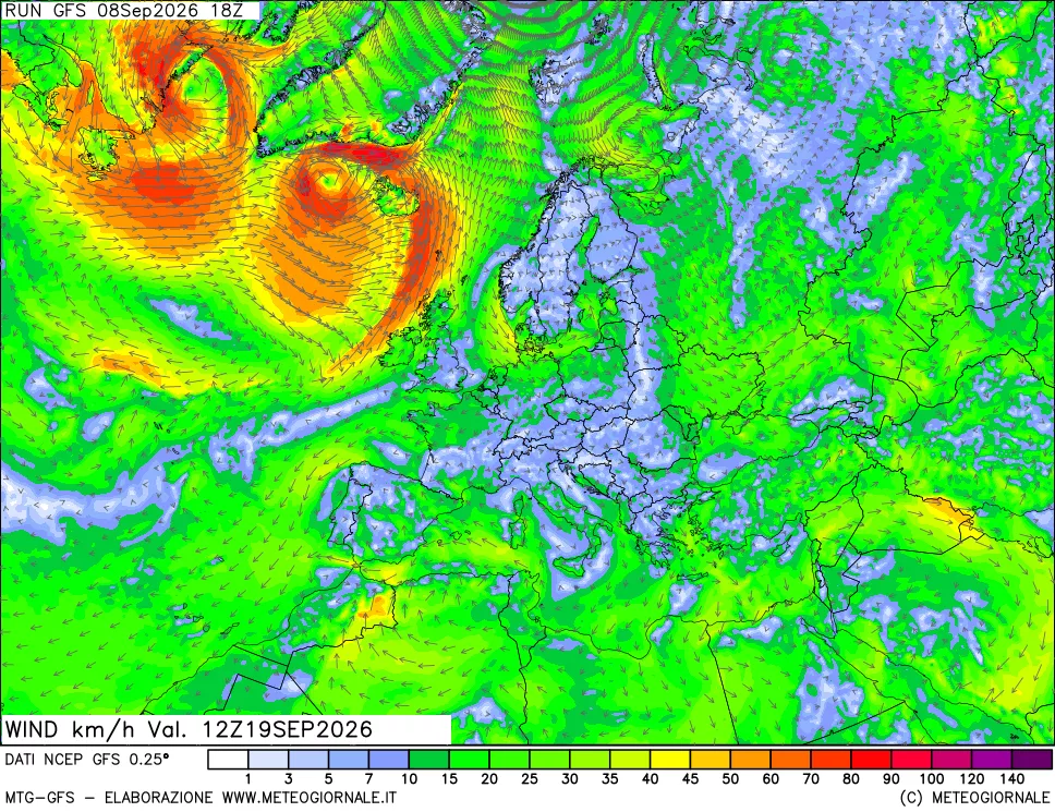 mappa 10 m Vento forza e direzione
