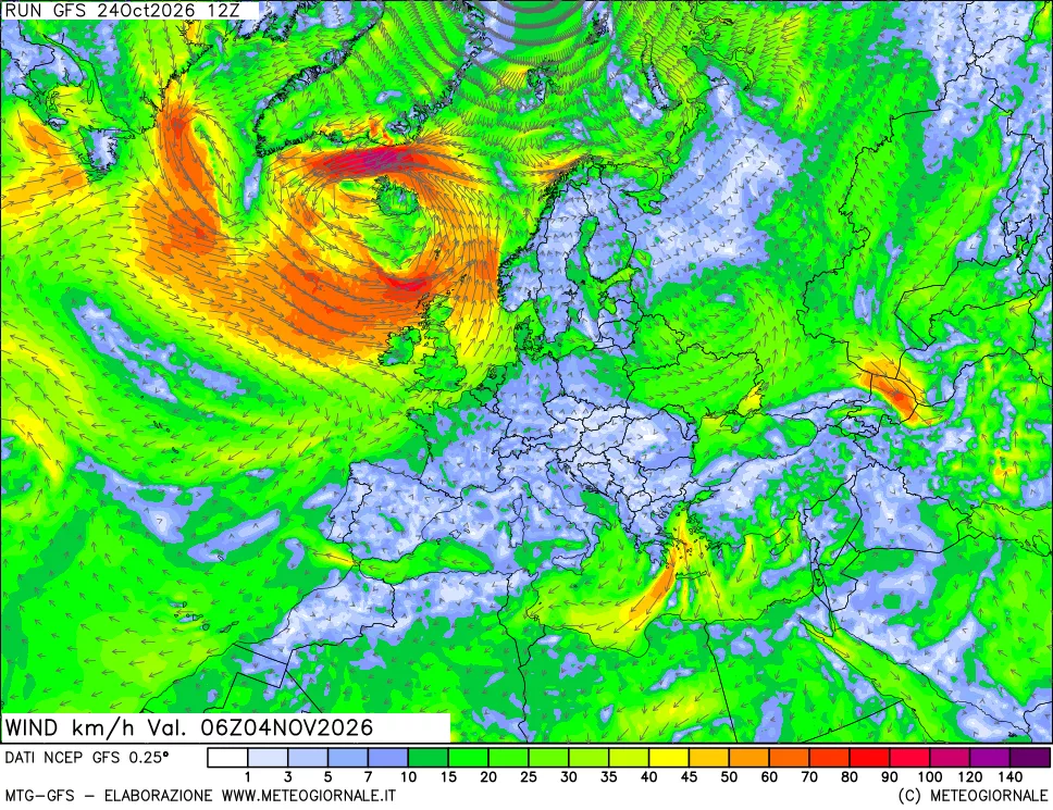 mappa 10 m Vento forza e direzione