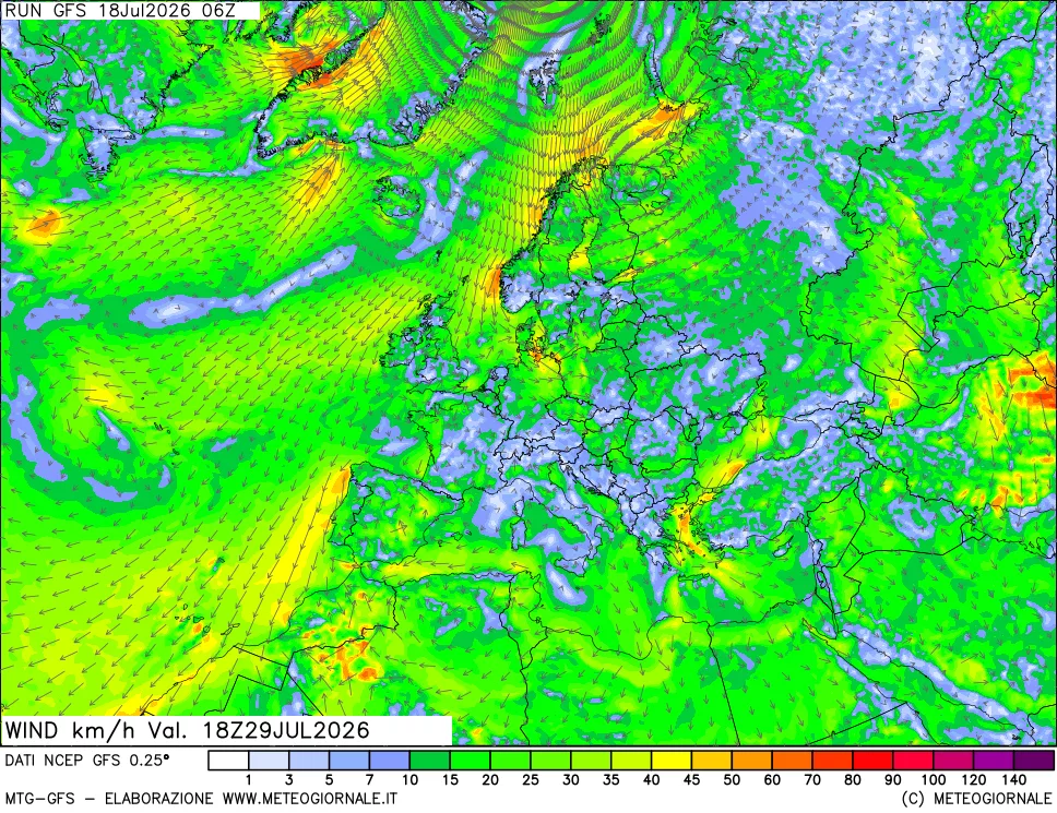 mappa 10 m Vento forza e direzione