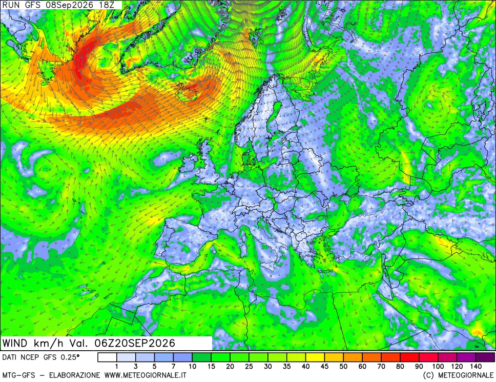 mappa 10 m Vento forza e direzione