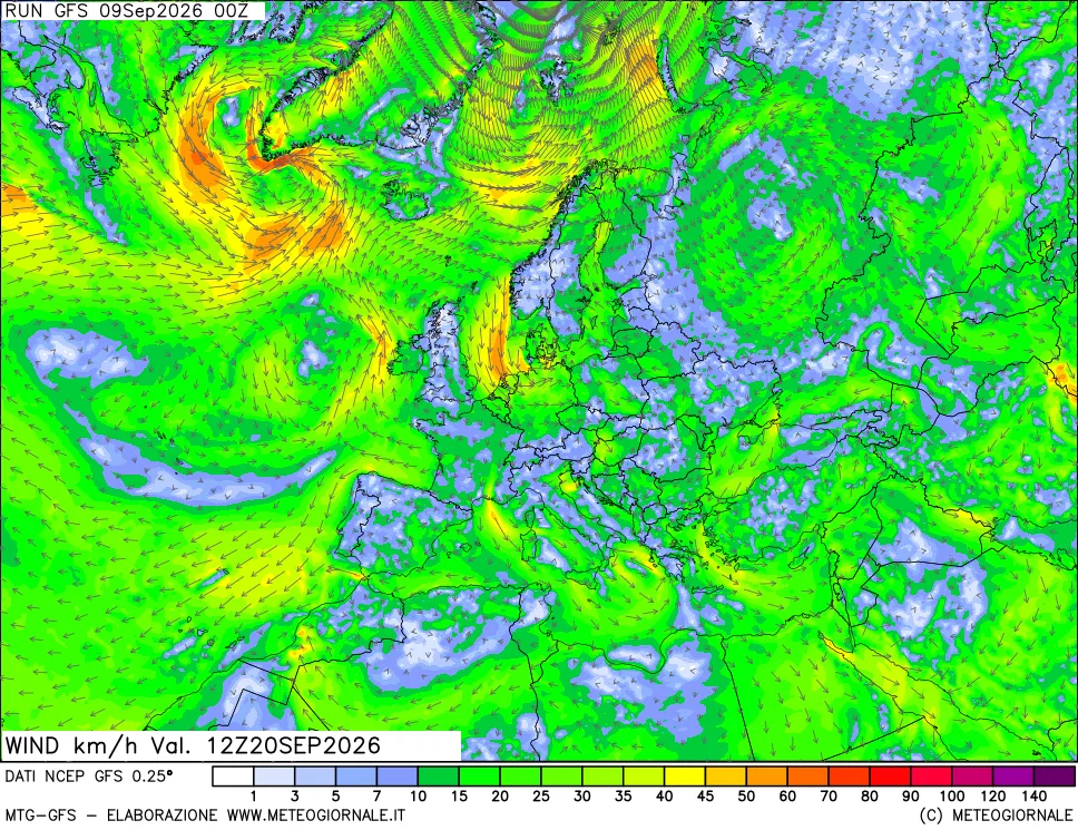 mappa 10 m Vento forza e direzione