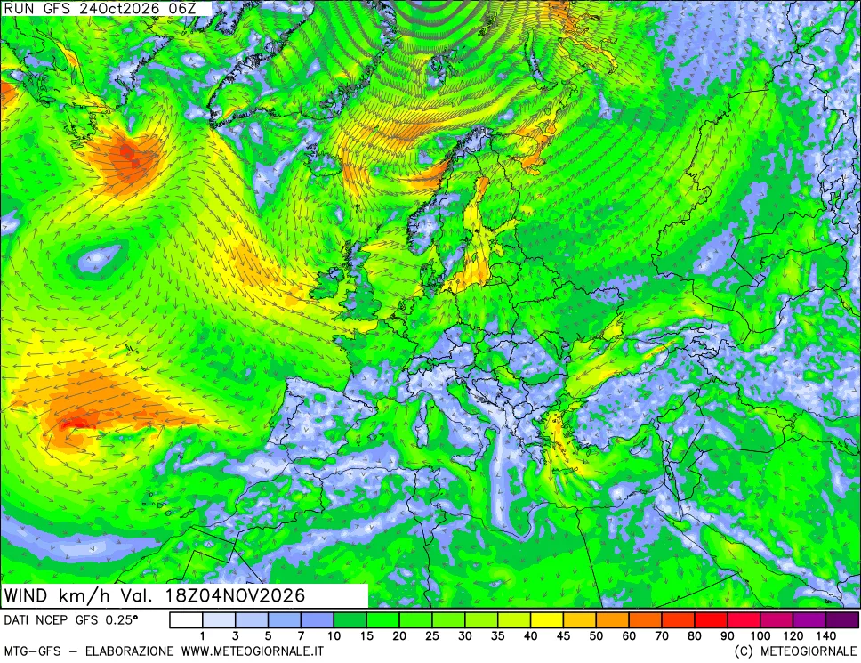 mappa 10 m Vento forza e direzione