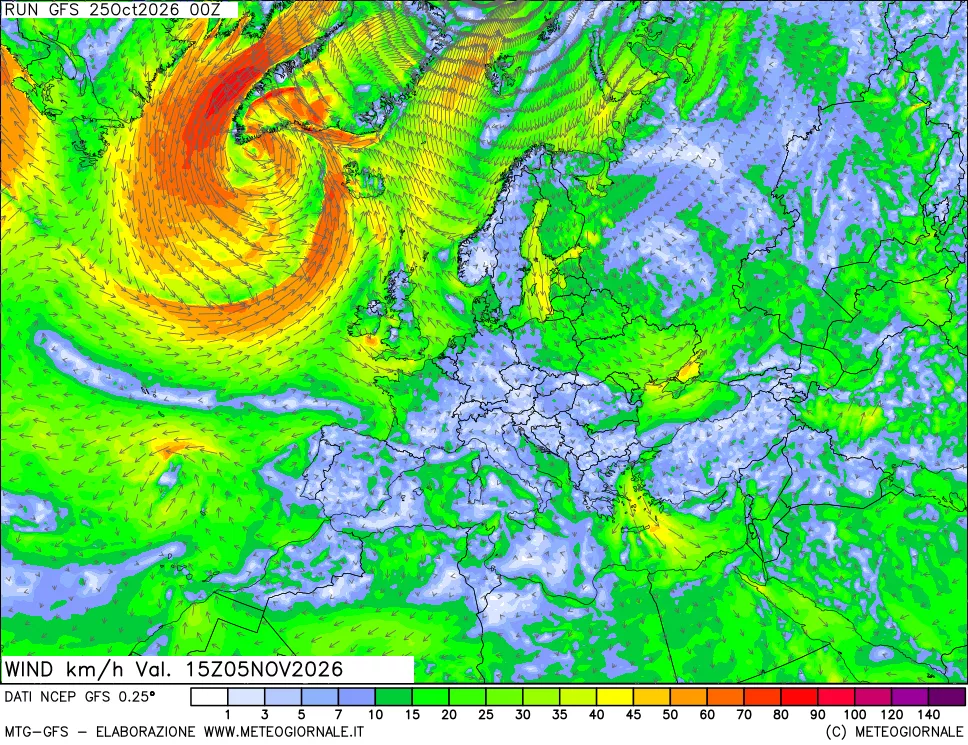 mappa 10 m Vento forza e direzione