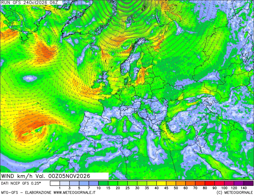 mappa 10 m Vento forza e direzione