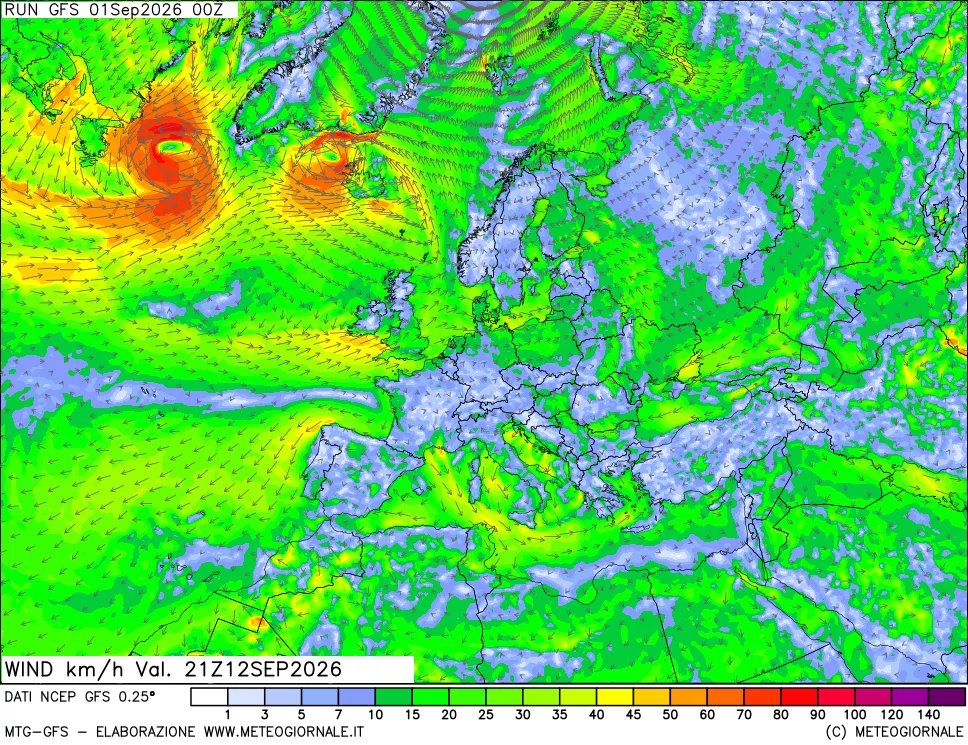mappa 10 m Vento forza e direzione