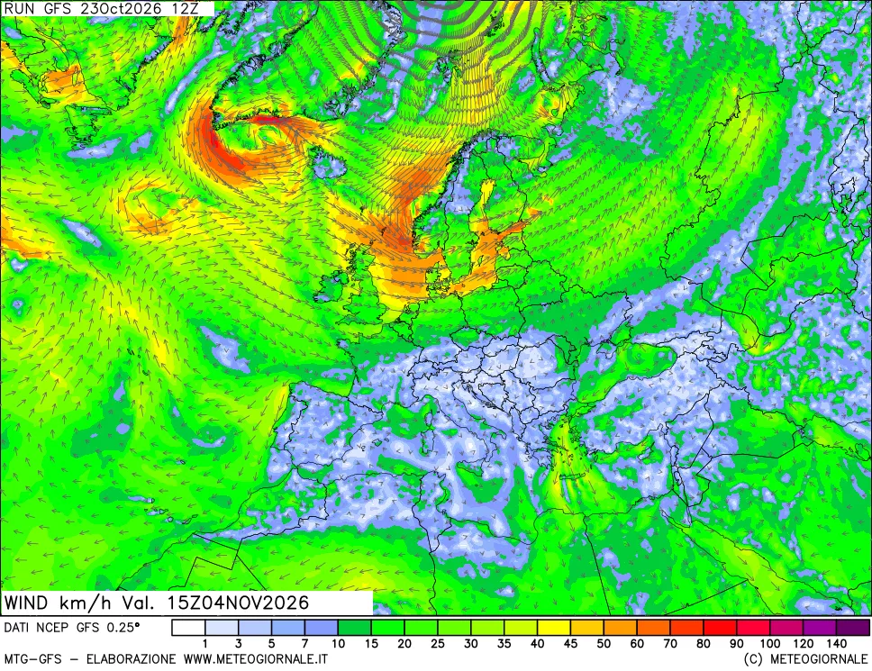 mappa 10 m Vento forza e direzione