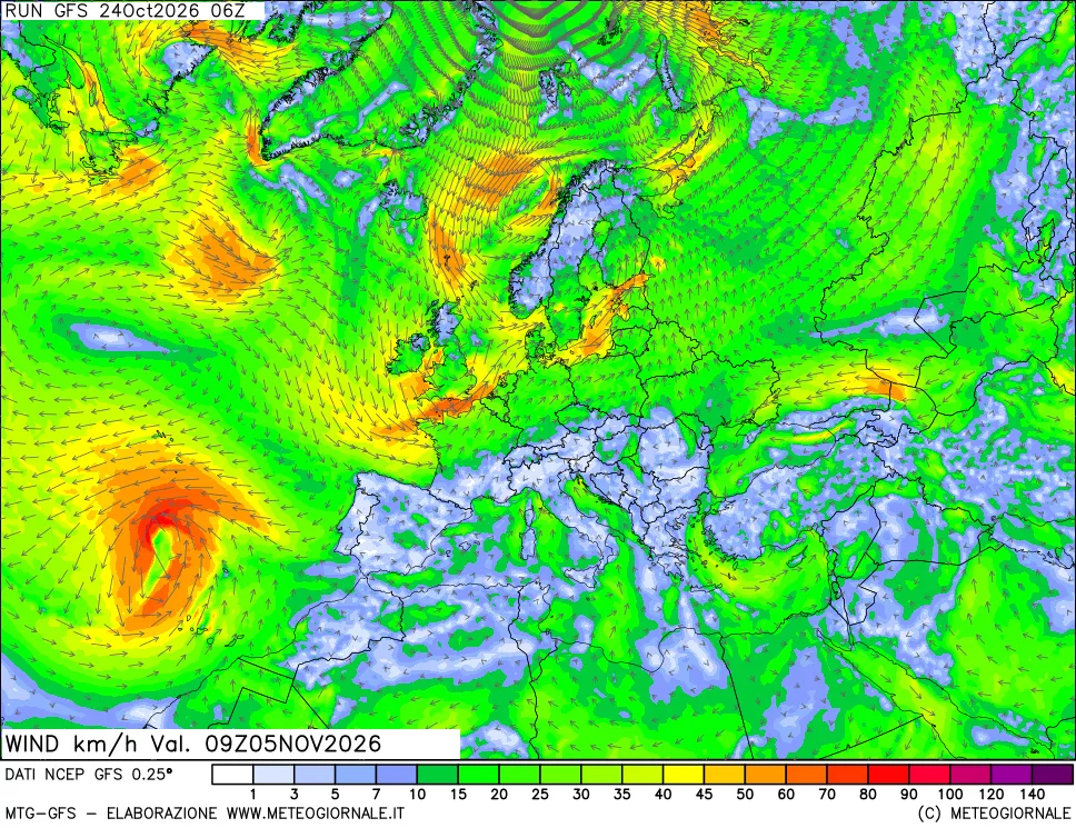 mappa 10 m Vento forza e direzione