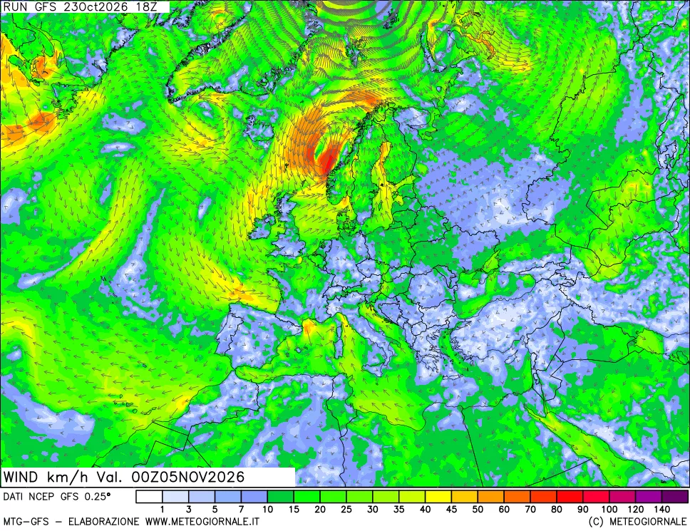 mappa 10 m Vento forza e direzione