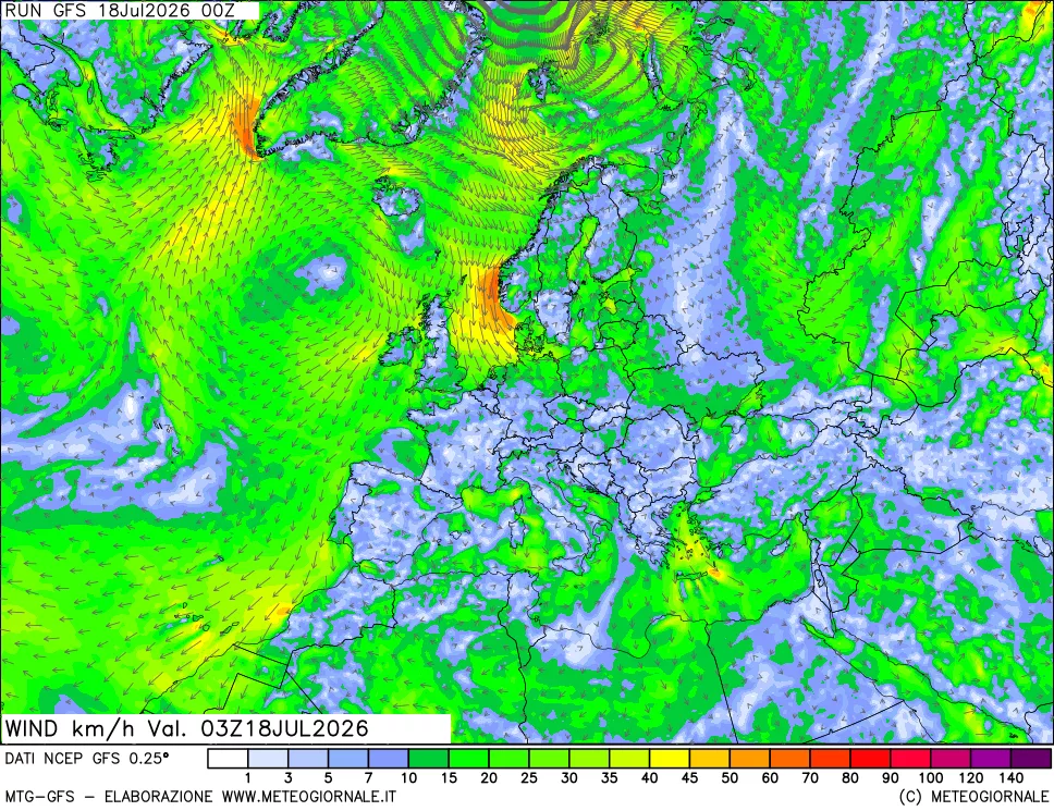 mappa 10 m Vento forza e direzione