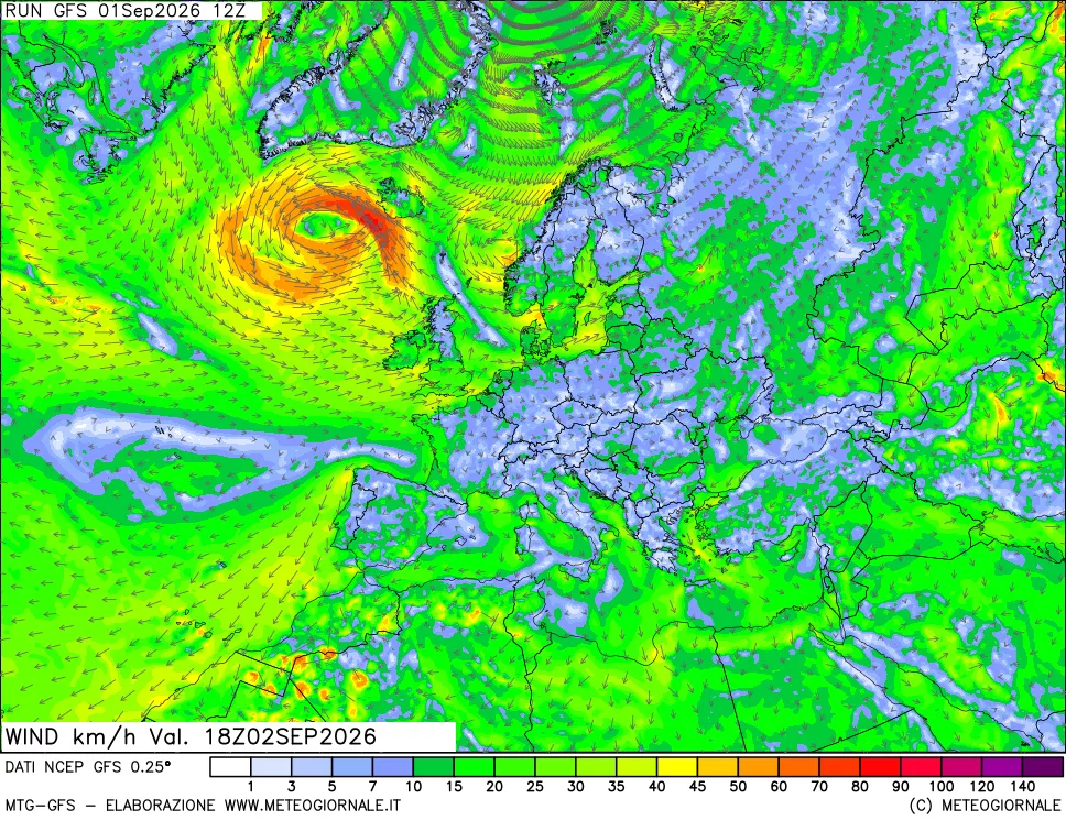 mappa 10 m Vento forza e direzione