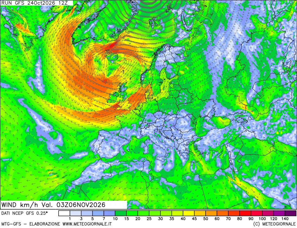 mappa 10 m Vento forza e direzione