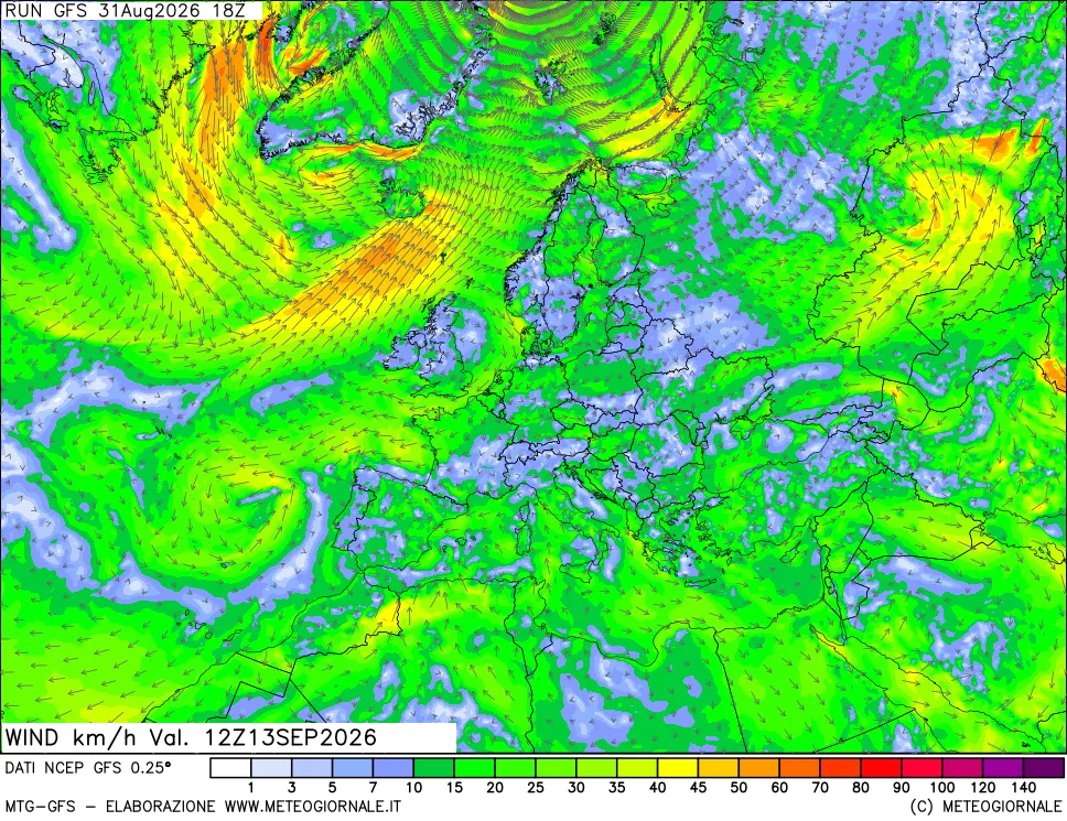 mappa 10 m Vento forza e direzione