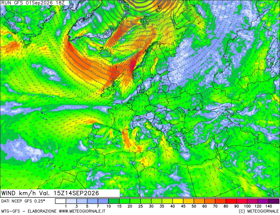 mappa 10 m Vento forza e direzione