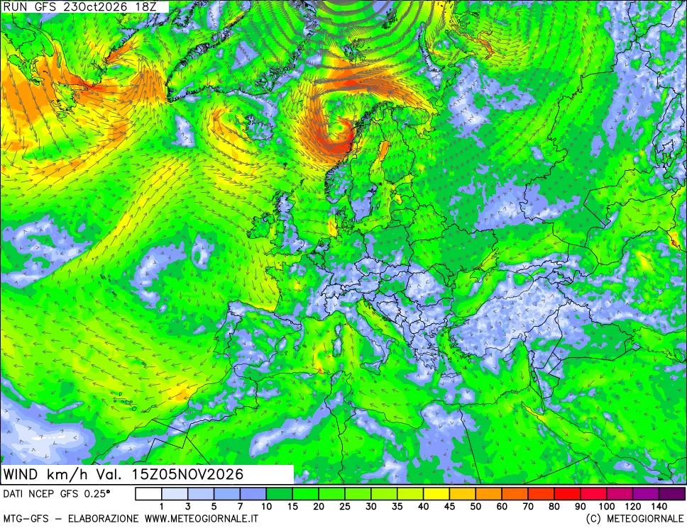 mappa 10 m Vento forza e direzione
