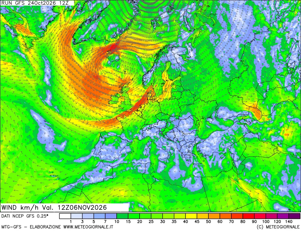 mappa 10 m Vento forza e direzione