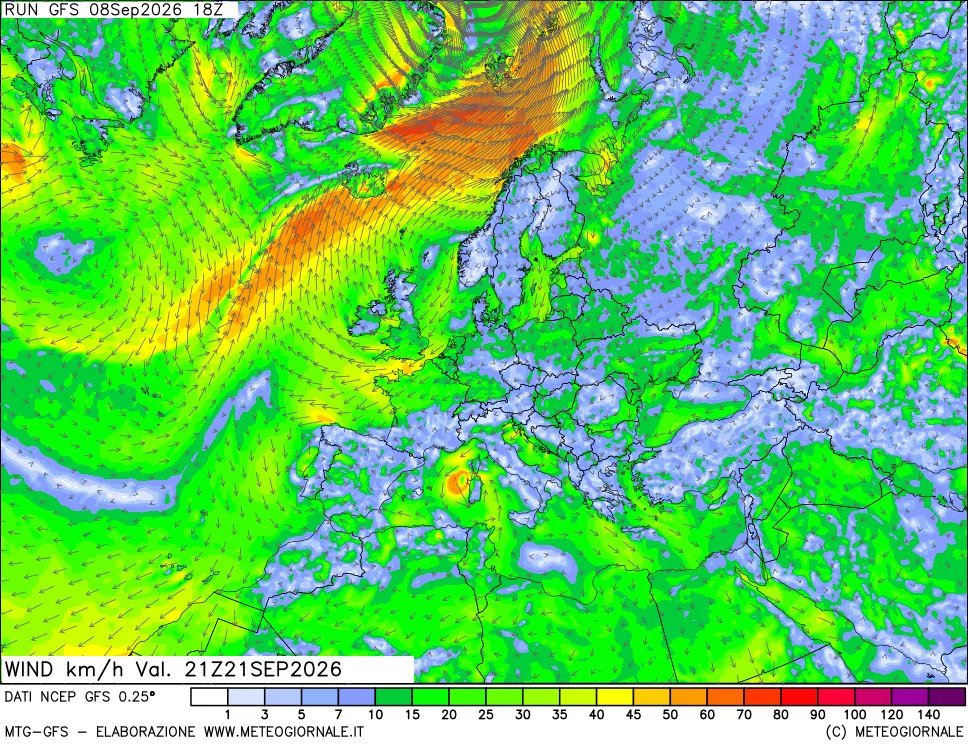 mappa 10 m Vento forza e direzione