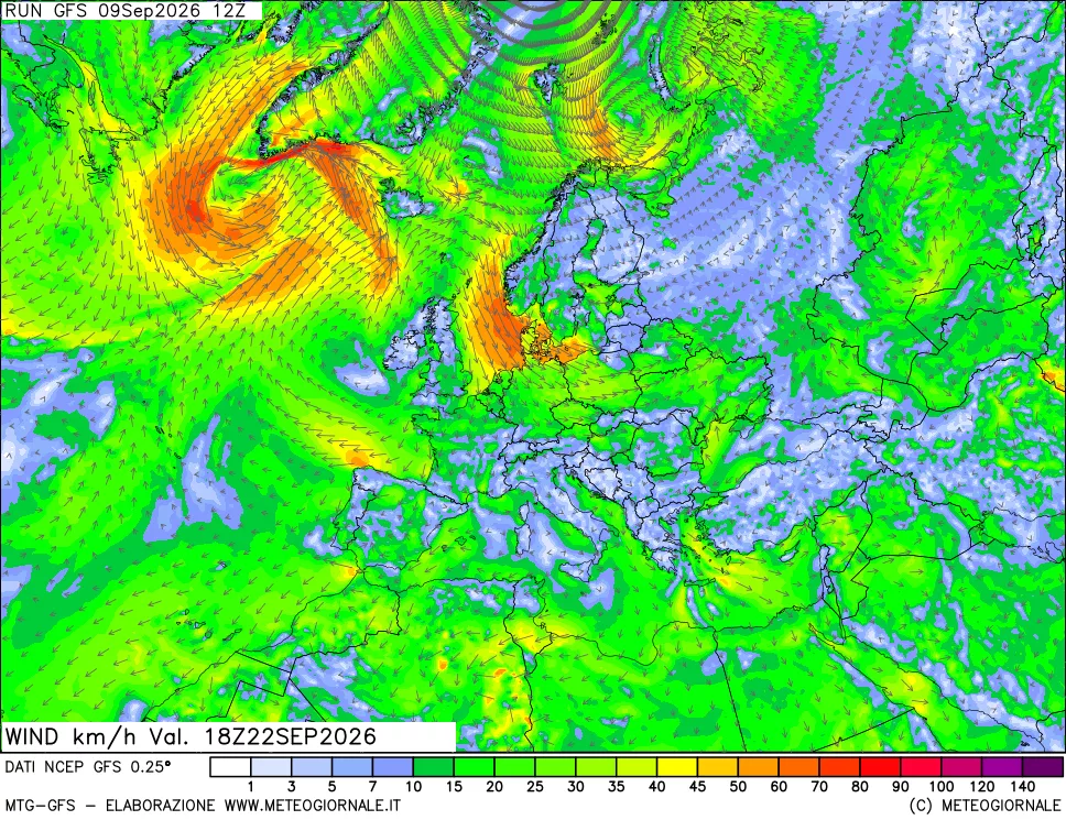 mappa 10 m Vento forza e direzione