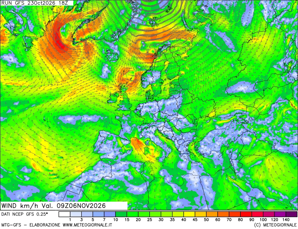 mappa 10 m Vento forza e direzione