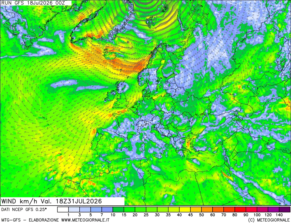 mappa 10 m Vento forza e direzione