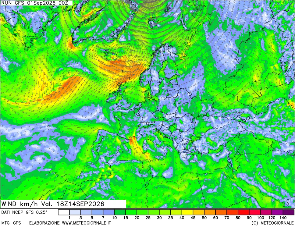 mappa 10 m Vento forza e direzione