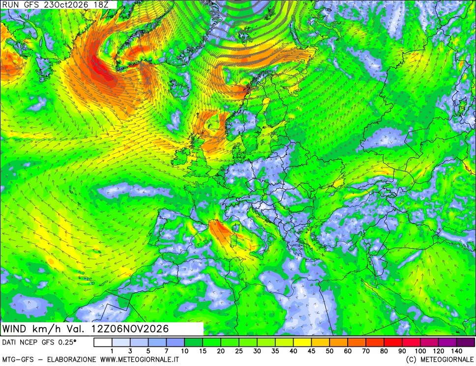 mappa 10 m Vento forza e direzione