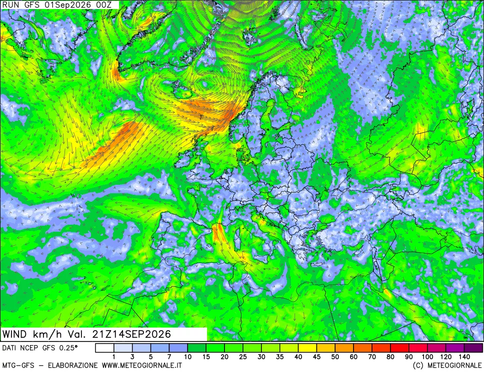 mappa 10 m Vento forza e direzione