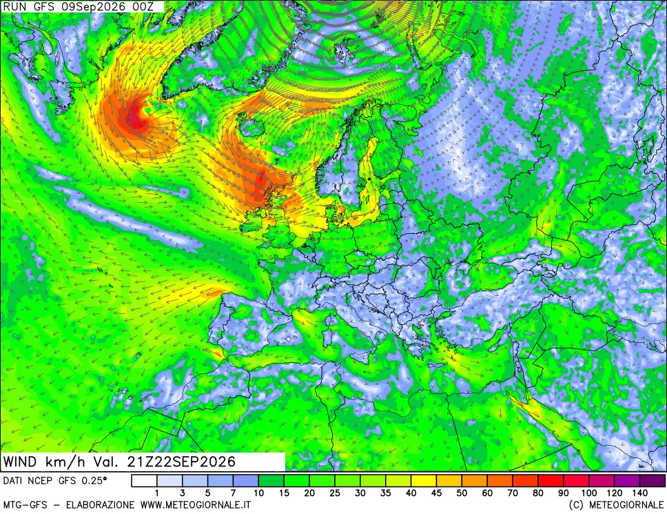 mappa 10 m Vento forza e direzione