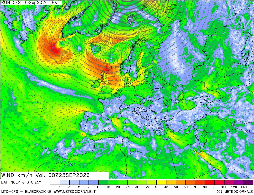mappa 10 m Vento forza e direzione