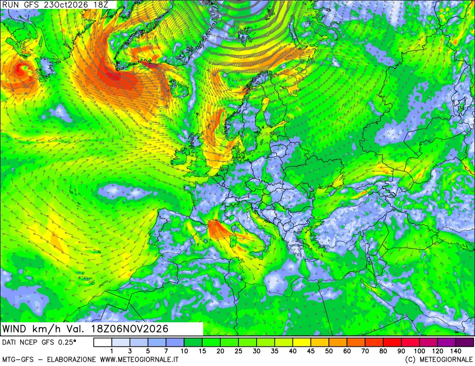 mappa 10 m Vento forza e direzione