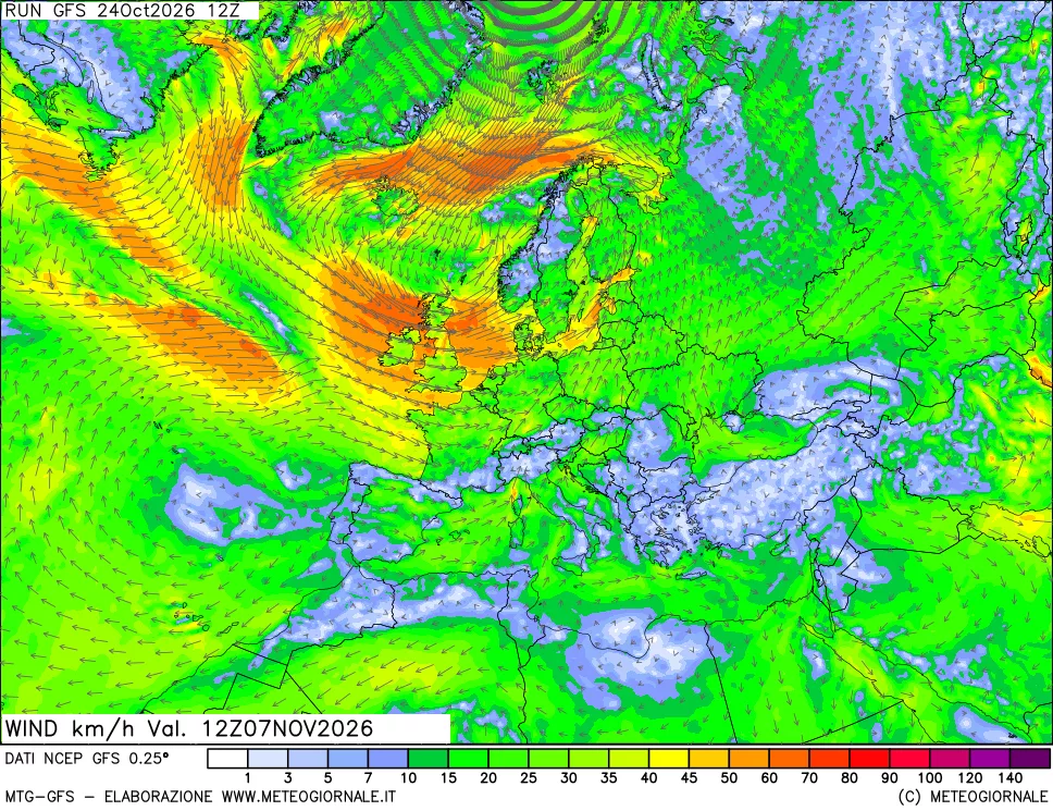 mappa 10 m Vento forza e direzione