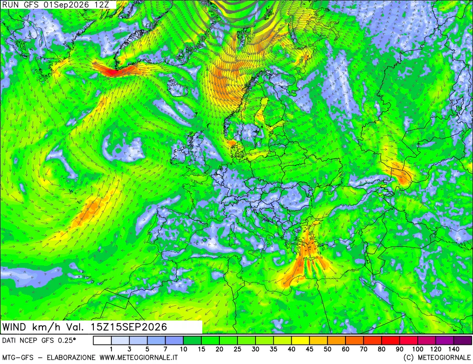 mappa 10 m Vento forza e direzione
