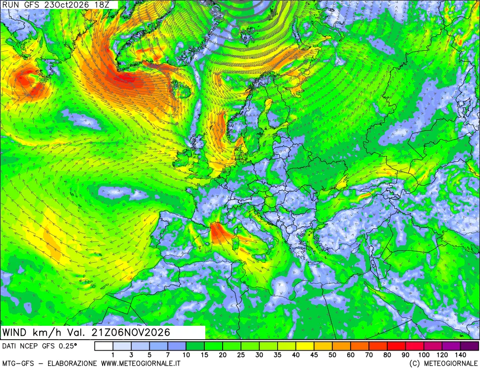 mappa 10 m Vento forza e direzione